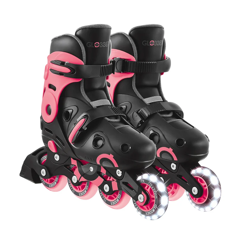 Inline brusle GO SKATES se svítícím předním kolečkem vel. 34-37, černo-růžové