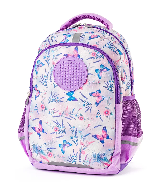 PIXIE CREW Školní batoh dvoukomorový, 2 zipy,Motýli 