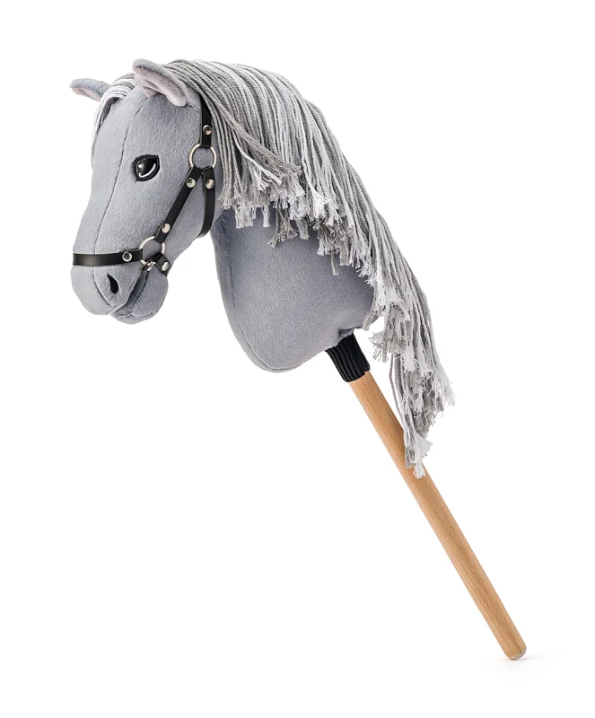 Hobby horse Apollo, šedý kůň na tyči, provázková hříva