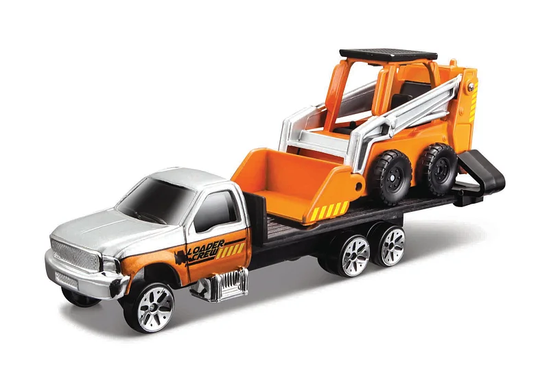 Maisto - Heartland Haulers, nákladní automobil s přívěsem a nakladač, bílo-oranžová
