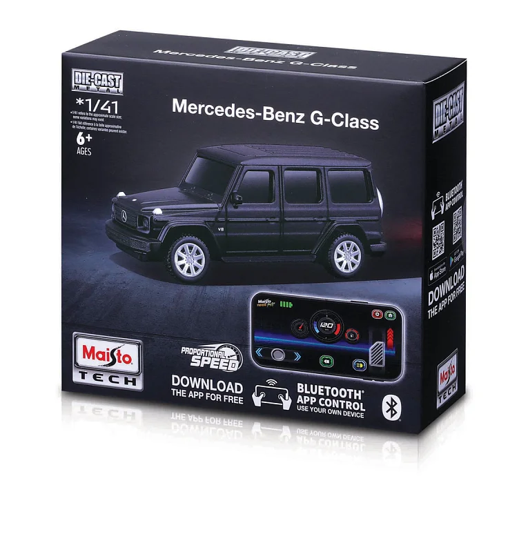 Maisto RC - DIE-CAST METAL se světly, 1:41, Mercedes-Benz G-Class, černá, 2,4GHz, USB, XTR,Bluetooth