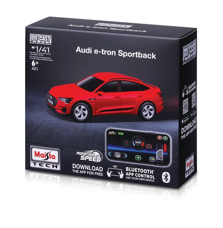 Maisto RC - DIE-CAST METAL se světly, 1:41, Audi e-tron Sportback, červená, 2,4GHz, USB, XTR, Bluet.