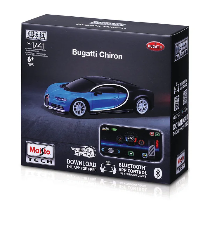 Maisto RC - DIE-CAST METAL se světly, Bugatti Chiron,modro-černá, 2,4GHz, USB, XTR, Bluetooth 5.0