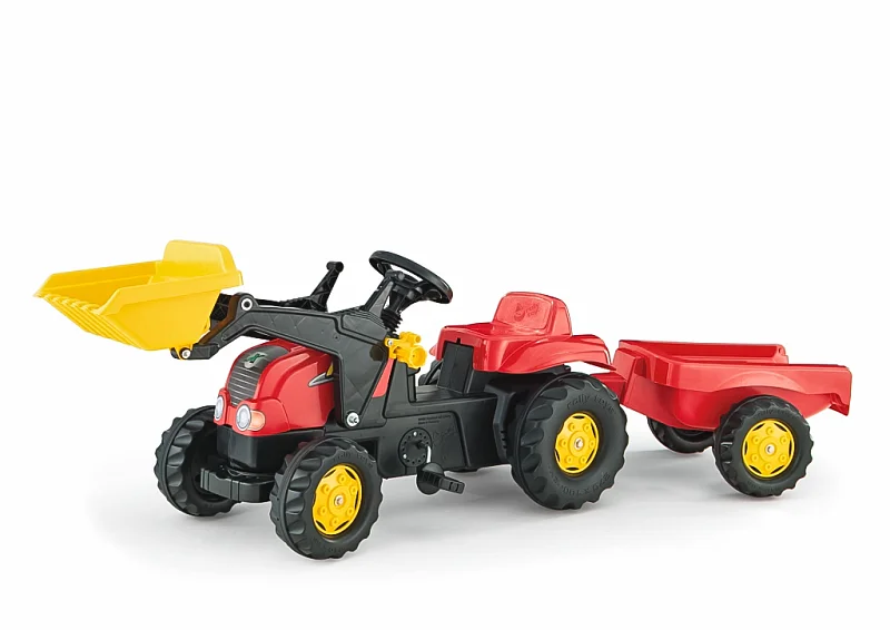 Šlapací traktor Rolly Kid s přívěsem a nakladačem-červený