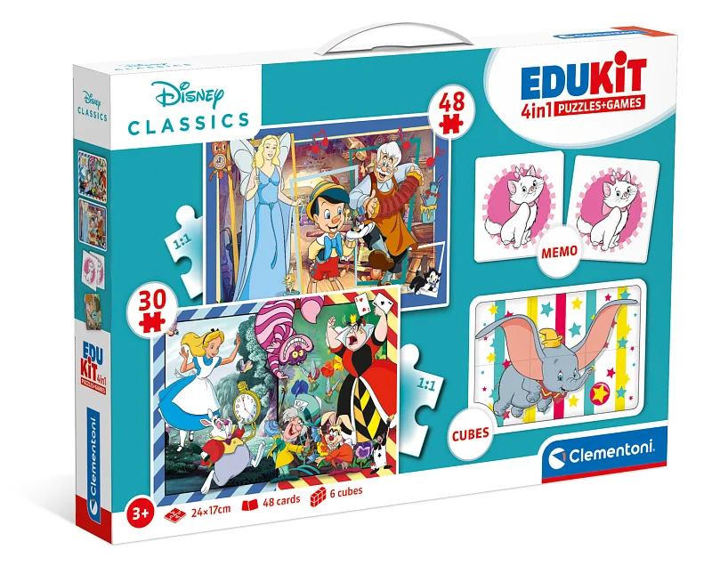 EDUkit - Disney Classics 4v1 (pexeso, 48 + 30 puzzle, 6 kostek)