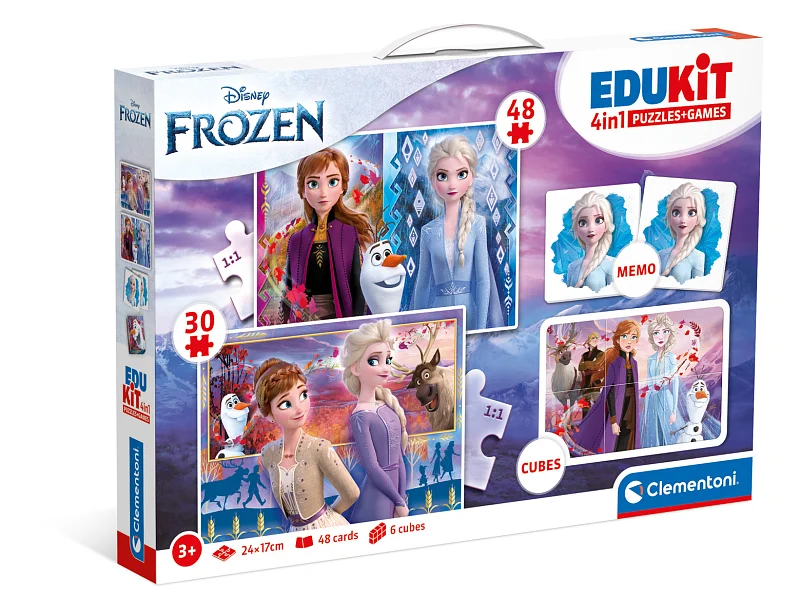 EDUkit - FROZEN 4v1 (pexeso, 48 + 30 puzzle, 6 kostek)