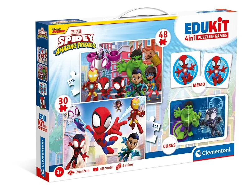 EDUkit - Spidey a jeho úžasní přátelé 4v1 (pexeso, 48 + 30 puzzle, 6 kostek)