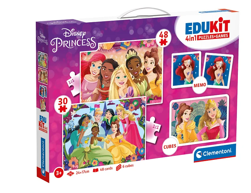 EDUkit - Princess 4v1 (pexeso, 48 + 30 puzzle, 6 kostek)