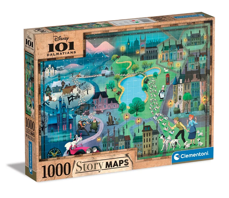 Puzzle 1000 dílků - Disney mapa 101 Dalmatinů