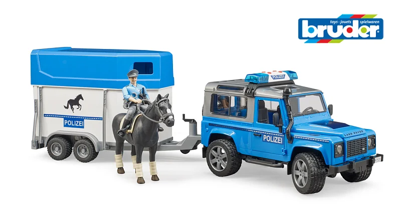 Pohotovostní vozidla - Policie Land Rover Defender s vlekem pro koně a koněm 