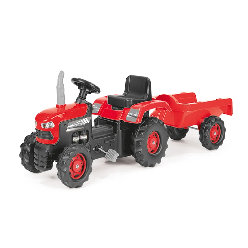 Šlapací traktor s vlečkou, červený