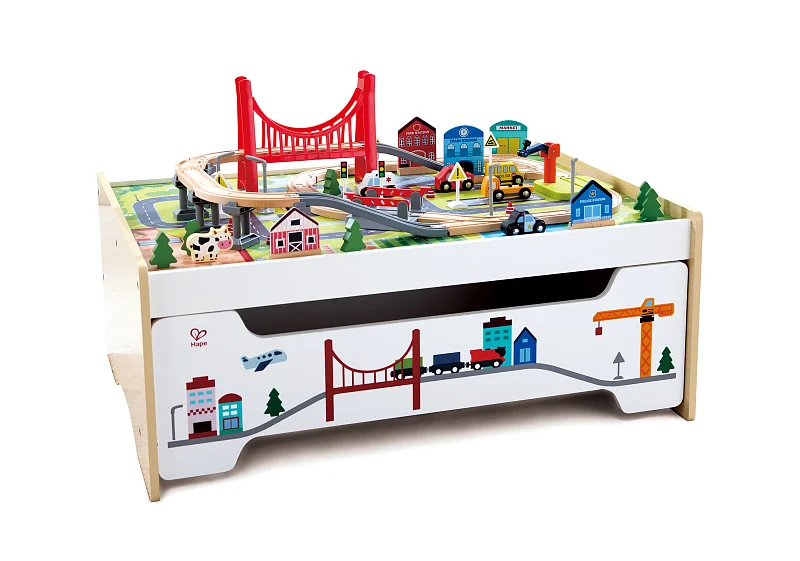 Hrací stůl s úložným prostorem a vláčkodráhou