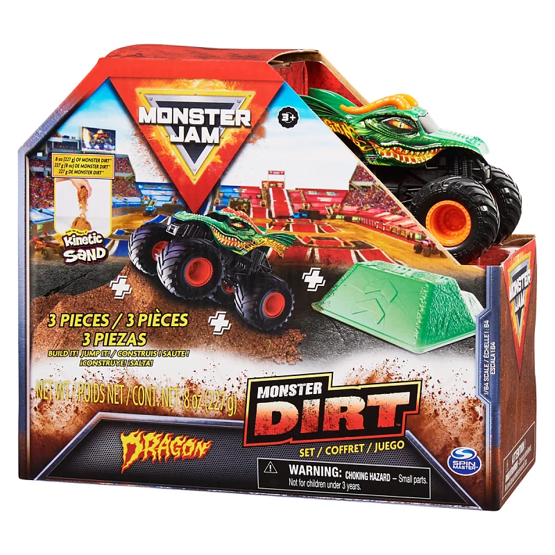 MONSTER JAM - sběratelský kovový model Monster Truck, Dragon set s doplňky, 1:64