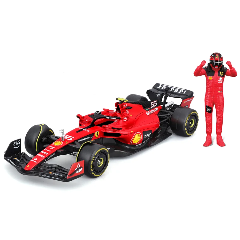 Bburago - FORMULA RACING, F1 Ferrari SF-23 (2023) s figurkou jezdce, #55 Carlos Sainz, 1:24