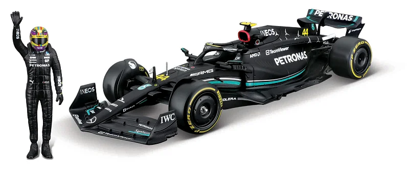 Bburago - RACE Formule F1 s figurkou jezdce, Mercedes-AMG W14 E Performance (2023) #44 Hamilton,1:24