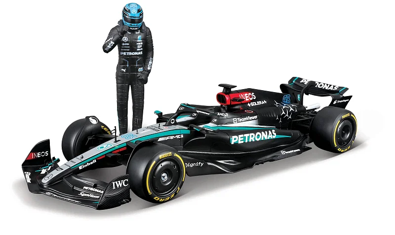 Bburago - RACE F1 s figurkou jezdce, Mercedes-AMG Petronas W15 (2024), #63 George Russell, 1:24