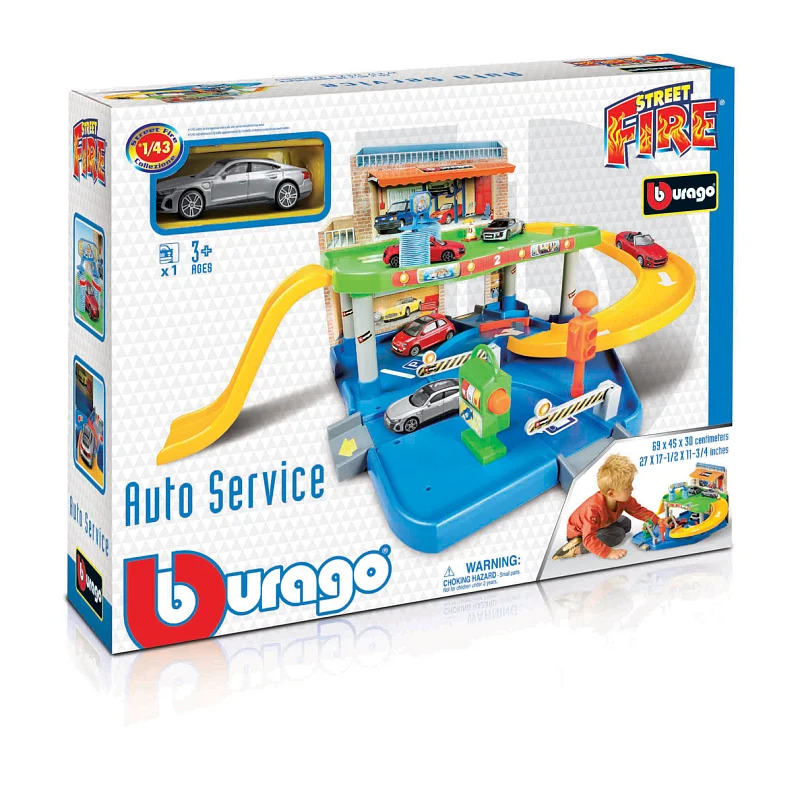 Bburago - STREET FIRE, Garáž s autoservisem + autíčko, 1:43