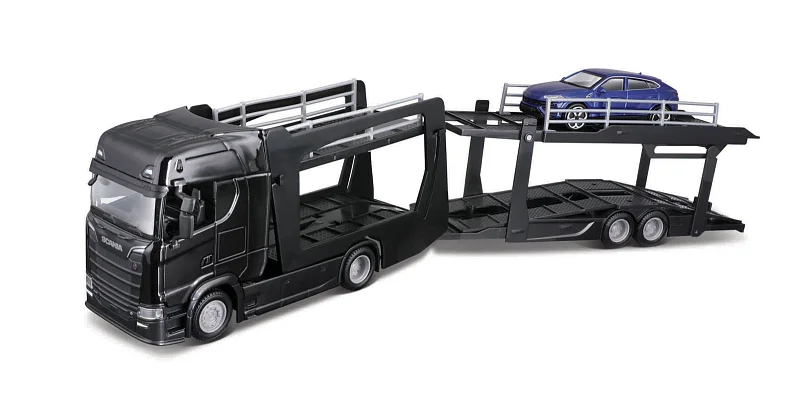 Bburago - STREET FIRE, Kamion s návěsem Multicar Carrier Scania 770S + Lamborghini Urus, 1:43