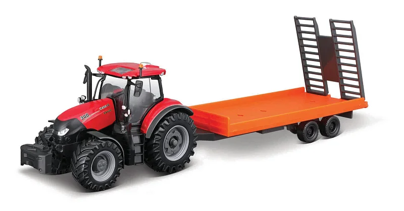 Bburago - FARMLAND, Case IH Optum CVX 300 s nízkopodlažním přívěsem, 10 cm