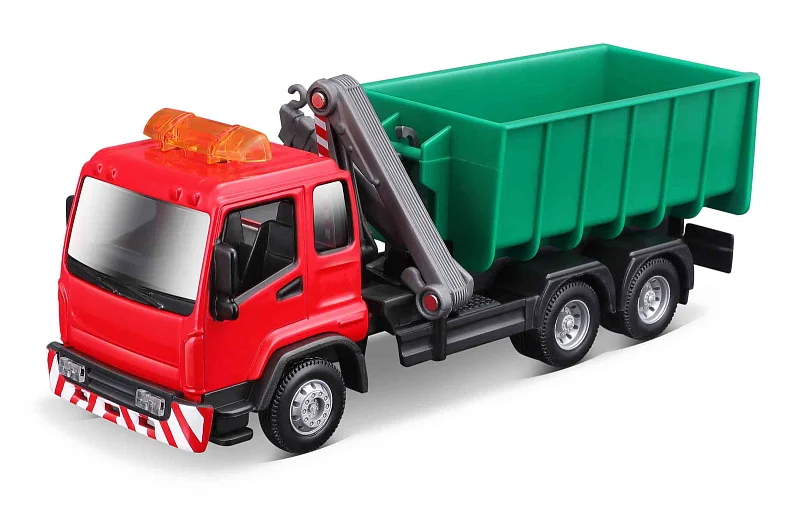 Bburago - Municipal Vehicle, Nákladní vozidlo hákový nosič kontejnerů s jeřábem.