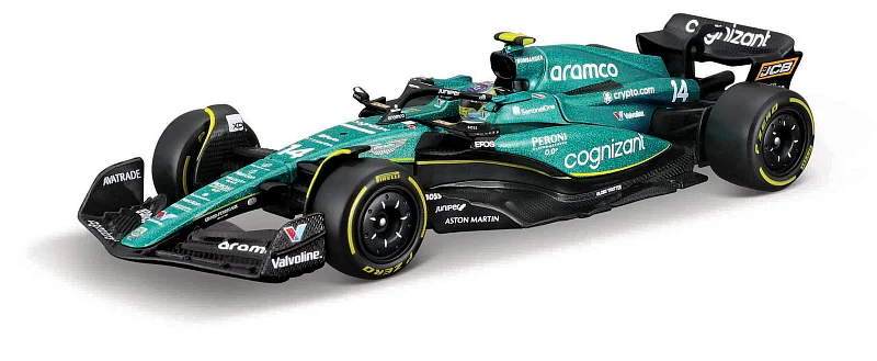 Bburago - RACE Formule F1 v dekorativním boxu, Aston Martin AMR23 (2023), #14 Fernando Alonso, 1:43