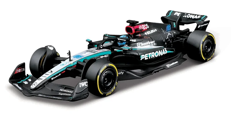 Bburago - RACE Formule F1 v dekorativním boxu, Mercedes-AMG Petronas W15 (2024), #63 G.Russell, 1:43