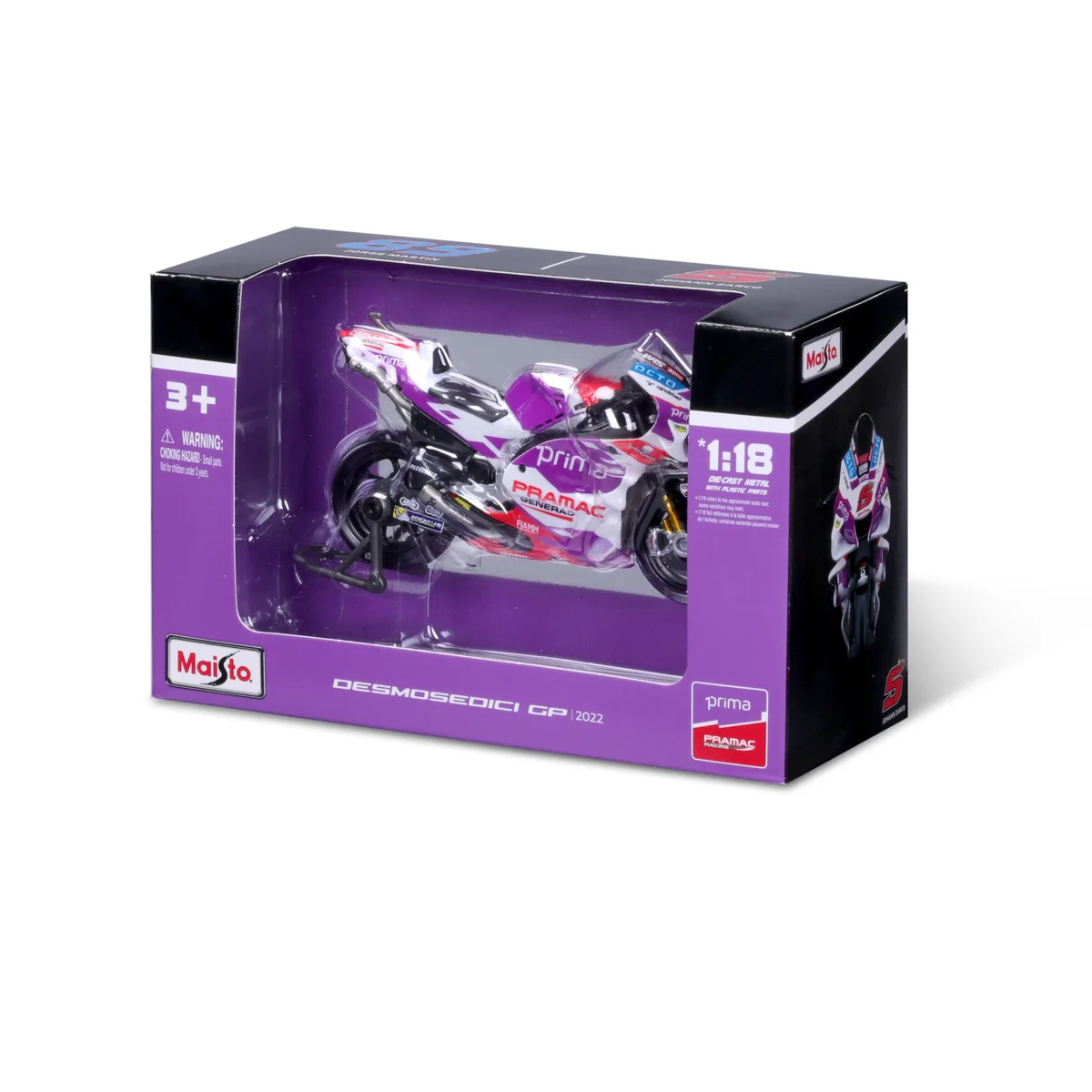 Maisto - Motocykl, Ducati Pramac racing 2022 ((#89 Jorge Martin), 1:18