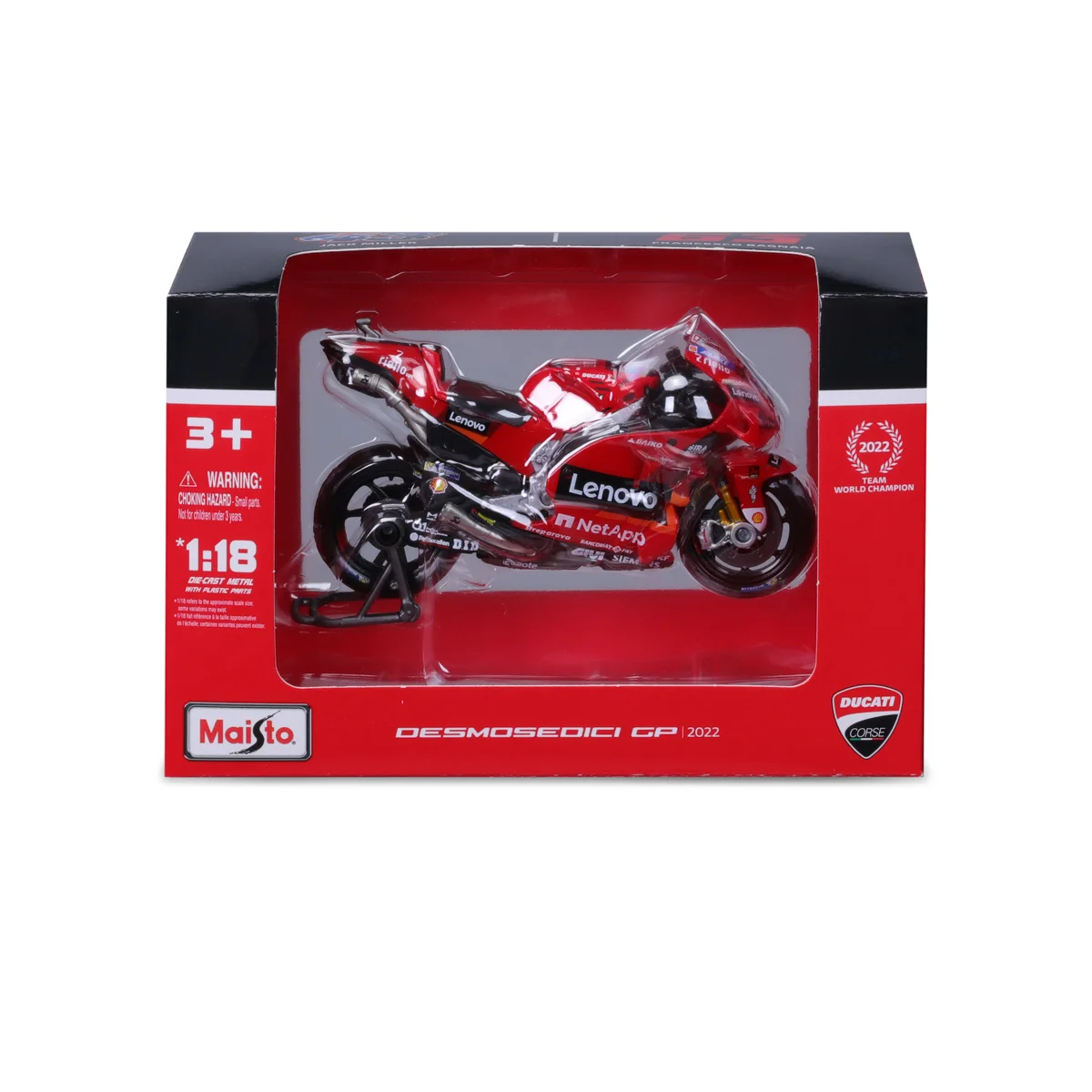 Maisto - Motocykl, Ducati Lenovo team 2022, (#63 Francesco Bagnaia), 1:18
