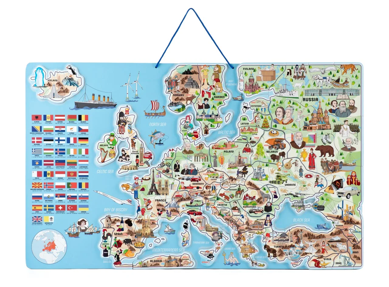 Magnetická mapa EVROPY, společenská hra  3 v 1 v AJ