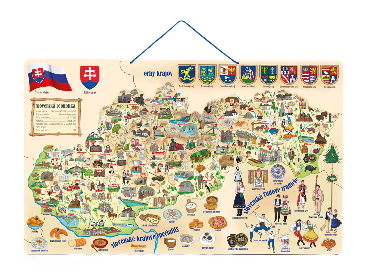 Magnetická mapa Slovenska s obrázky a společenská hra 3v1