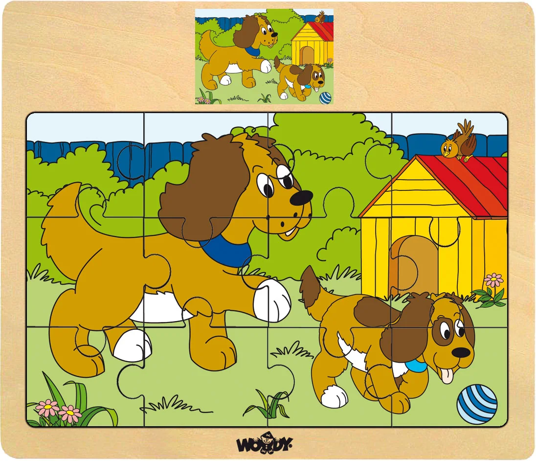 Displ. 12ks - Puzzle na desce "Mašinka" - zvířata s mláďaty