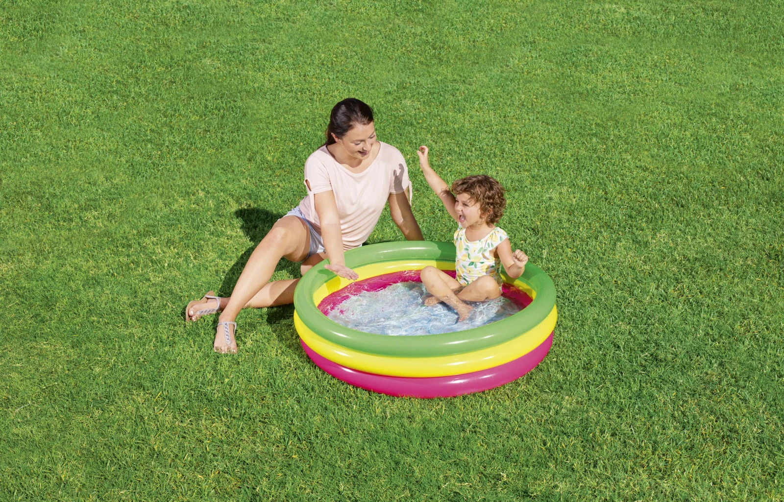 Nafukovací bazének růžovo-žluto-zelený, průměr 102 cm, výška 25 cm 