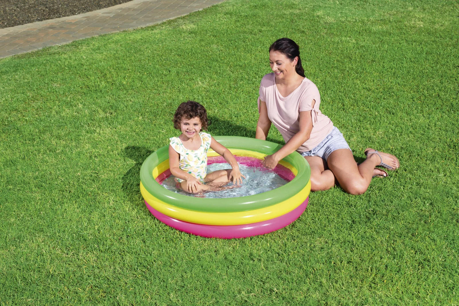 Nafukovací bazének růžovo-žluto-zelený, průměr 102 cm, výška 25 cm 