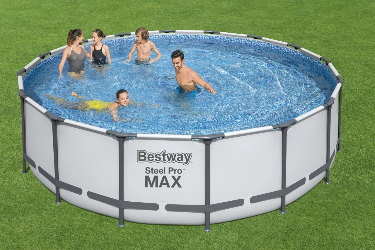 Nadzemní bazén kulatý Steel Pro MAX, kartušová filtrace, schůdky, plachta, průměr 4,88m, výška 1,22m