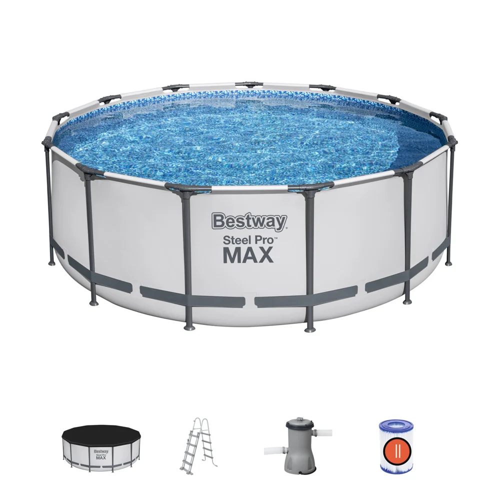 Nadzemní bazén Steel Pro MAX šedý, kartušová filtrace, schůdky, plachta, 3,96m x 1,22m