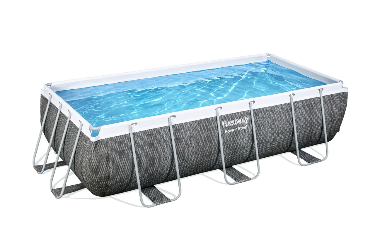 Nadzemní bazén obdélníkový Power Steel, kartušová filtrace, schůdky, 4,04m x 2,01m x 1m