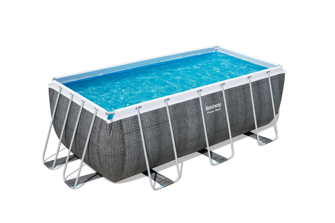 Nadzemní bazén obdélníkový Power Steel, kartušová filtrace, schůdky, 4,12m x 2,01m x 1,22m