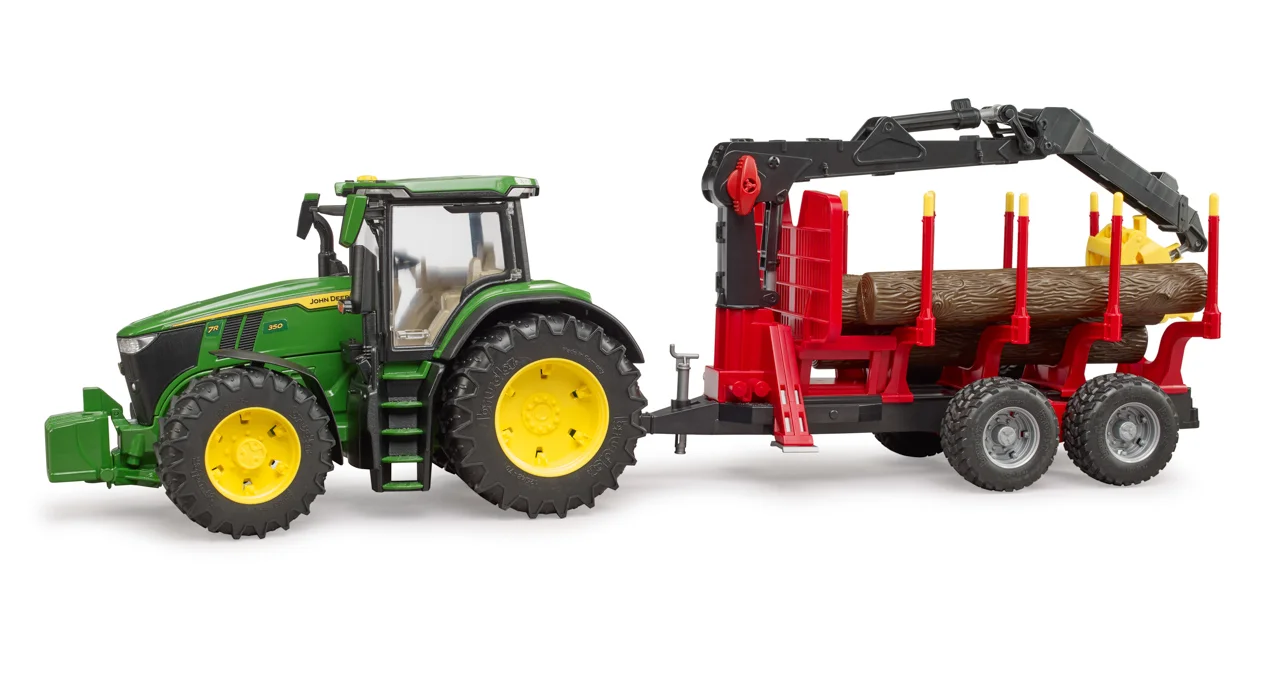 Farmer - traktor John Deere s lesnickým přívěsem a kládami