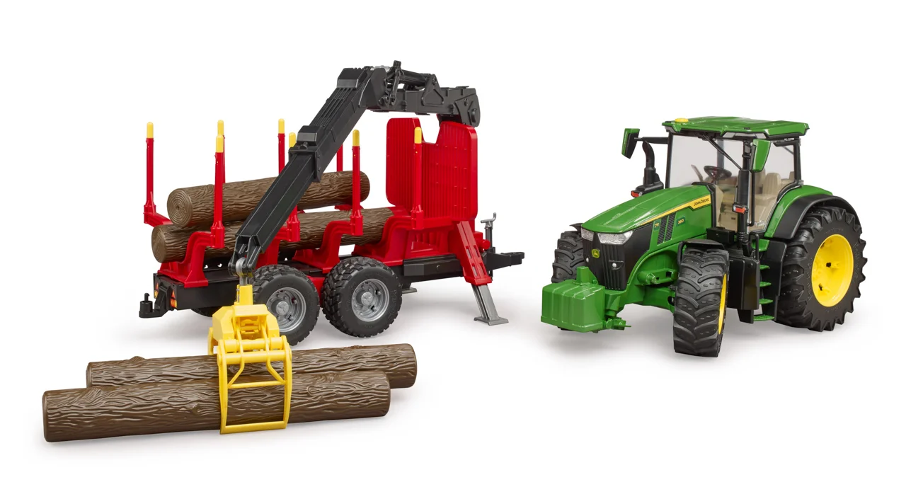 Farmer - traktor John Deere s lesnickým přívěsem a kládami
