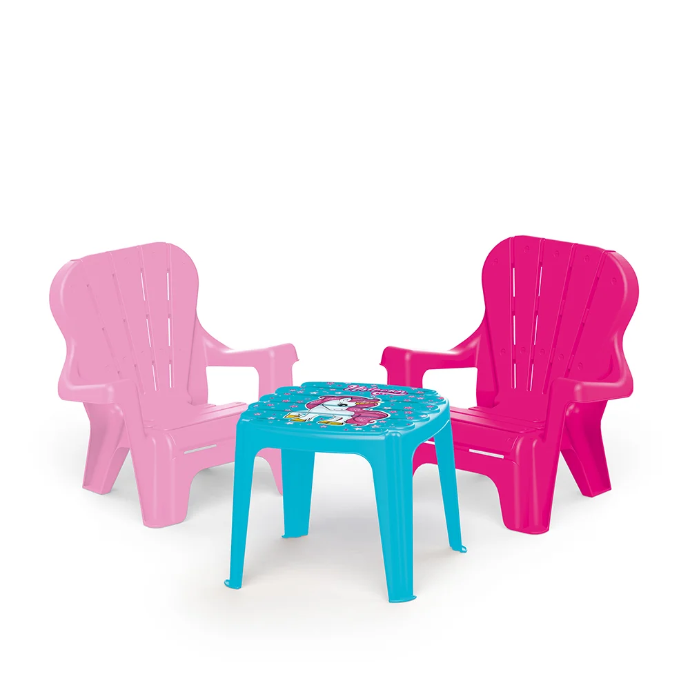 Dětský zahradní set stůl a 2 židle, jednorožec