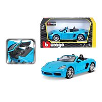 Bburago - Auta HOBBY, Porsche 718 Boxster, modrá, 1:24