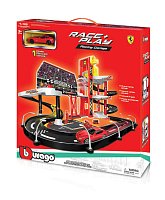 Bburago - FERRARI RACE+PLAY, Garáž se závodní dráhou + autíčko, 1:43