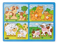 Puzzle pro nejmenší  s úchyty - domácí zvířata s mláďaty,