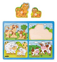 Puzzle pro nejmenší  s úchyty - domácí zvířata s mláďaty,