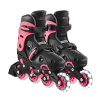 Inline brusle GO SKATES se svítícím předním kolečkem vel. 34-37, černo-růžové
