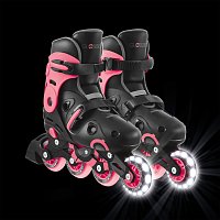 Inline brusle GO SKATES se svítícím předním kolečkem vel. 34-37, černo-růžové