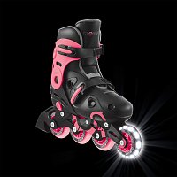 Inline brusle GO SKATES se svítícím předním kolečkem vel. 34-37, černo-růžové