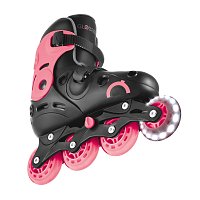 Inline brusle GO SKATES se svítícím předním kolečkem vel. 34-37, černo-růžové