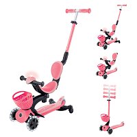 Koloběžka Go Up Baby Lights se sedátkem 3 v 1, korálově růžová