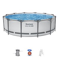 Nadzemní bazén kulatý Steel Pro MAX, kartušová filtrace, schůdky, průměr 3,66m, výška 1m